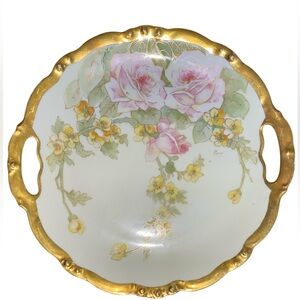 Limoges Porcelain Pink Roses and Yellow Flowers Artist Signed / Elite 1896-1914
